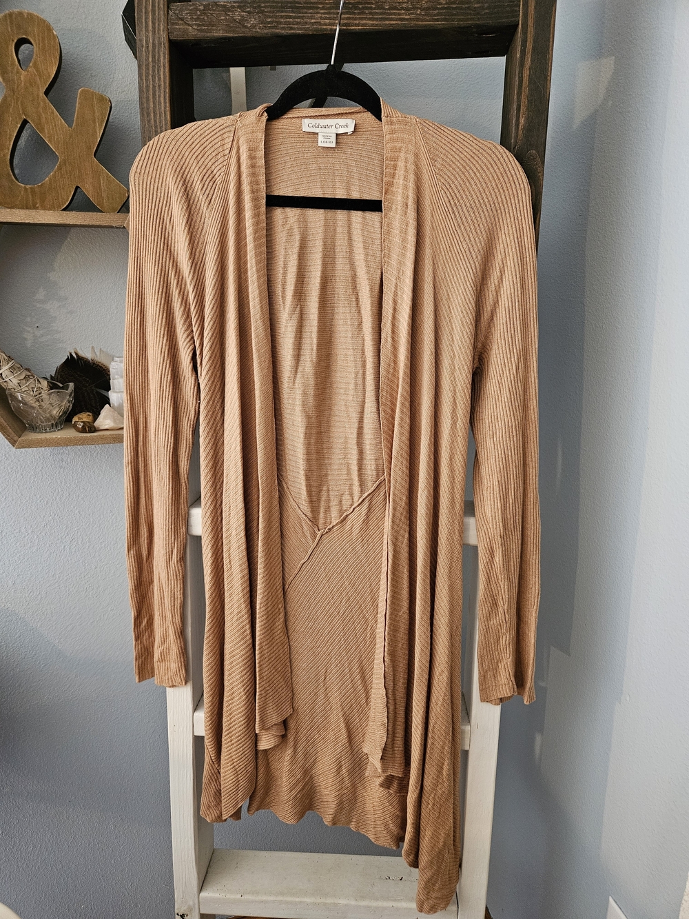 Coldwater Creek Ribbed Open-Front Cardigan in Camel Tan Size Large